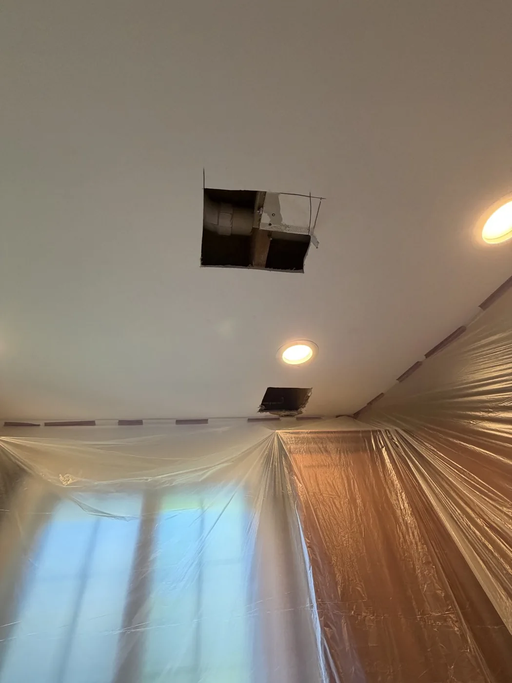 Before photo of kitchen ceiling drywall repair in Fairfield CT with damaged ceiling openings